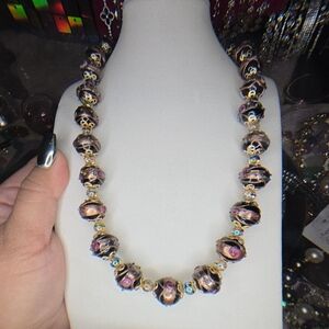 Vintage Murano Venetian Large Deep Purple Maroon glass Wedding Cake necklace